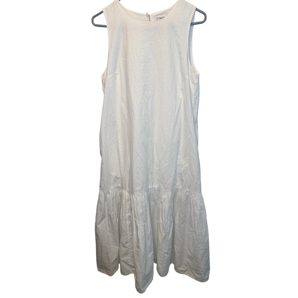 The Drop White Poplin Sleeveless Cotton Voluminous Wide Hem Maxi Dress S NEW